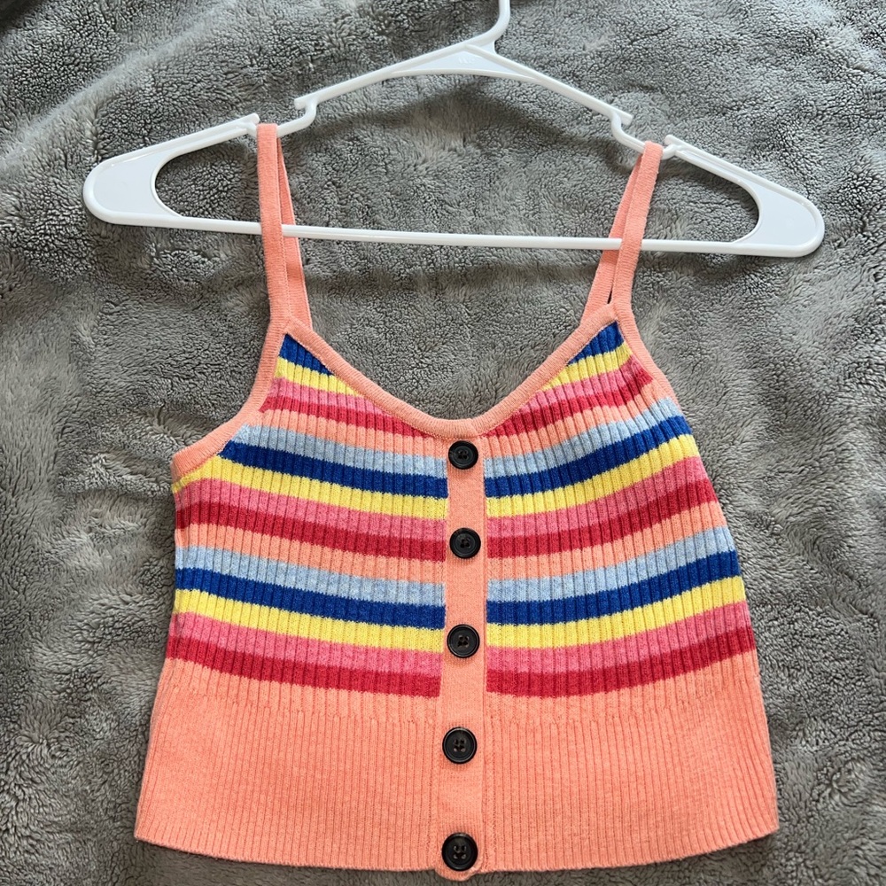 American Eagle Striped Button Front Cropped Tank